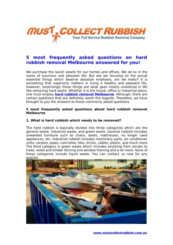 5 most frequently asked questions about hard rubbish removal Melbourne
