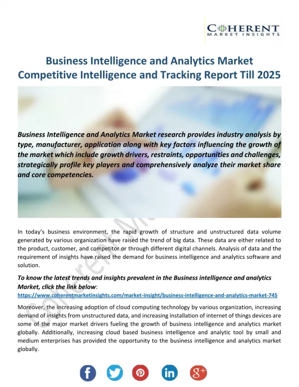 Business Intelligence and Analytics Market Positioning and Growing Market Share Worldwide