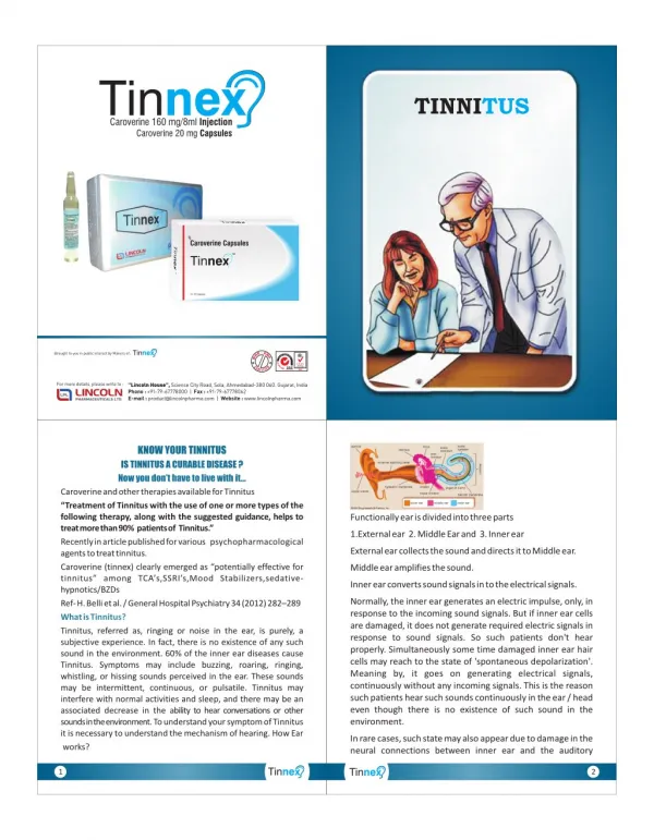 Why Tinnex Caroverine Injection, Caroverine 20 mg Capsules are effective Tinnitus Treatment?