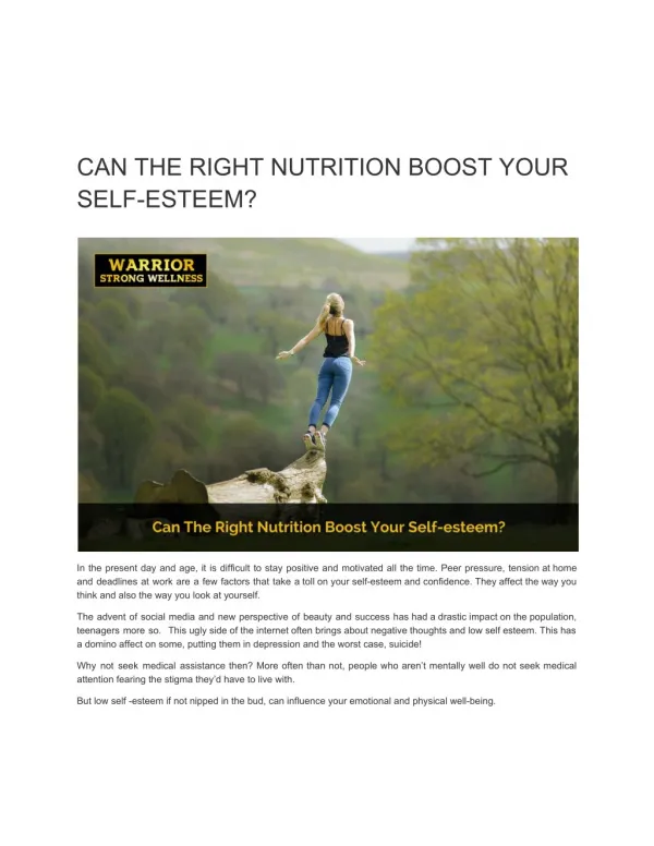 CAN THE RIGHT NUTRITION BOOST YOUR SELF-ESTEEM?