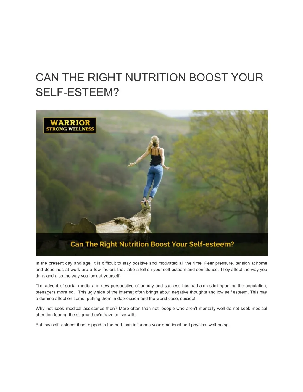 can the right nutrition boost your self esteem
