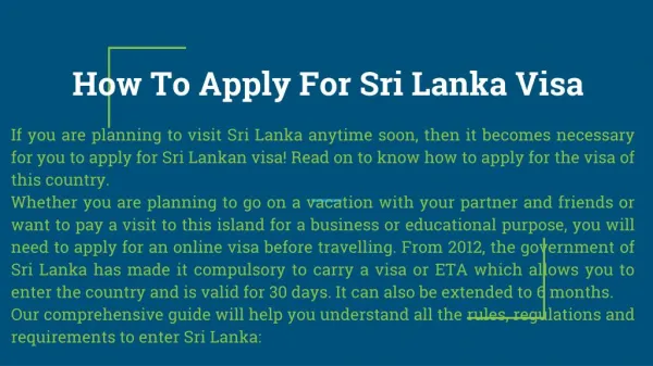 ETA Visa to Sri Lanka