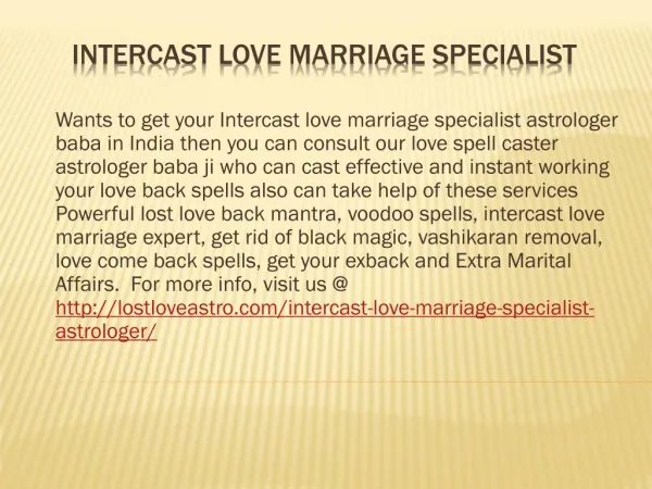 Intercast Love Marriage Specialist Astrologer Baba In India
