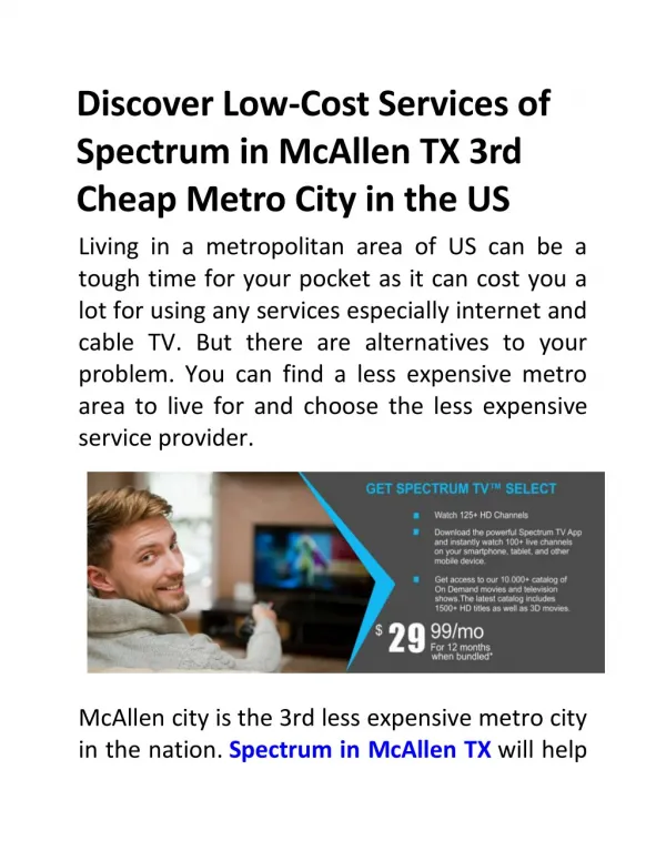 Discover Low-Cost Services of Spectrum in McAllen TX 3rd Cheap Metro City in the US