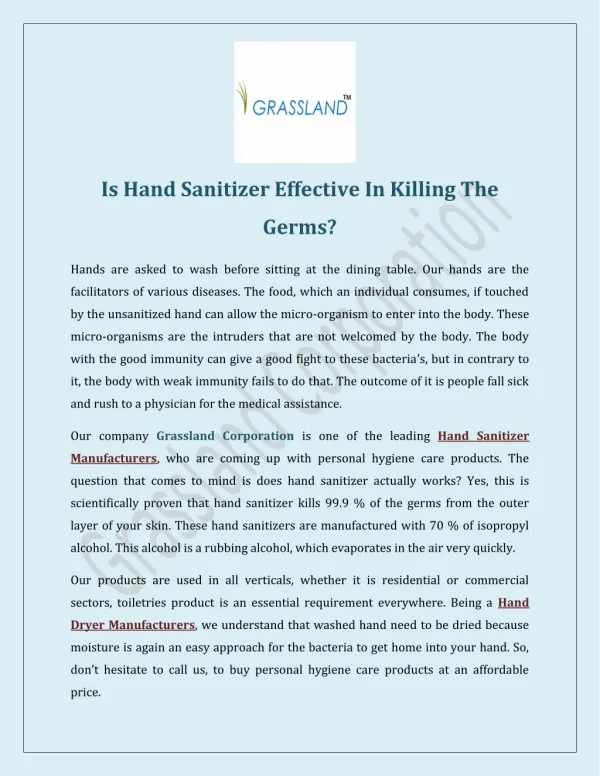Is Hand Sanitizer Effective In Killing The Germs