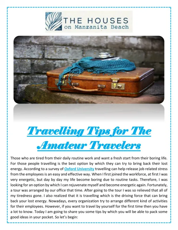 Travelling Tips for The Amateur Travelers