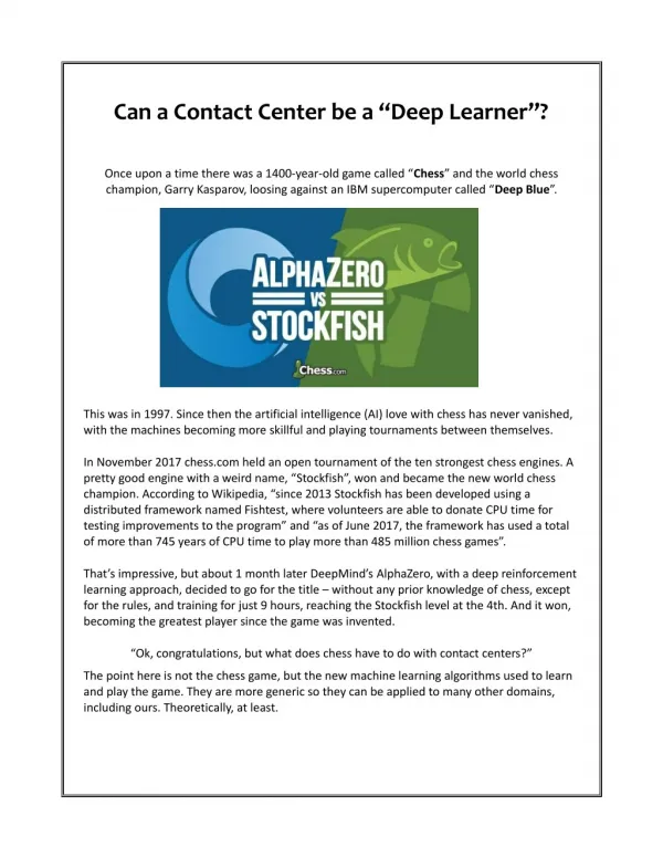 Can a Contact Center be a â€œDeep Learnerâ€?