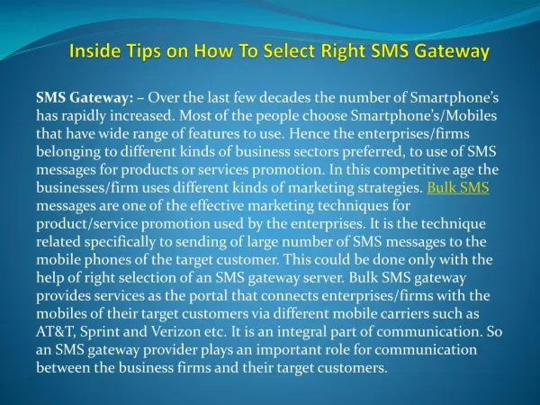 Inside Tips on How To Select Right SMS Gateway