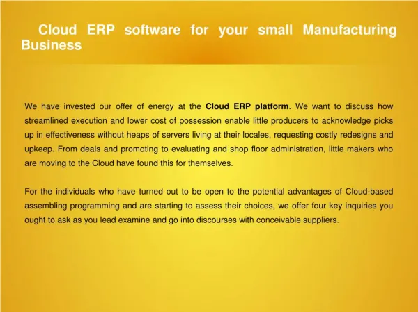 Cloud ERP software for your small Manufacturing Business