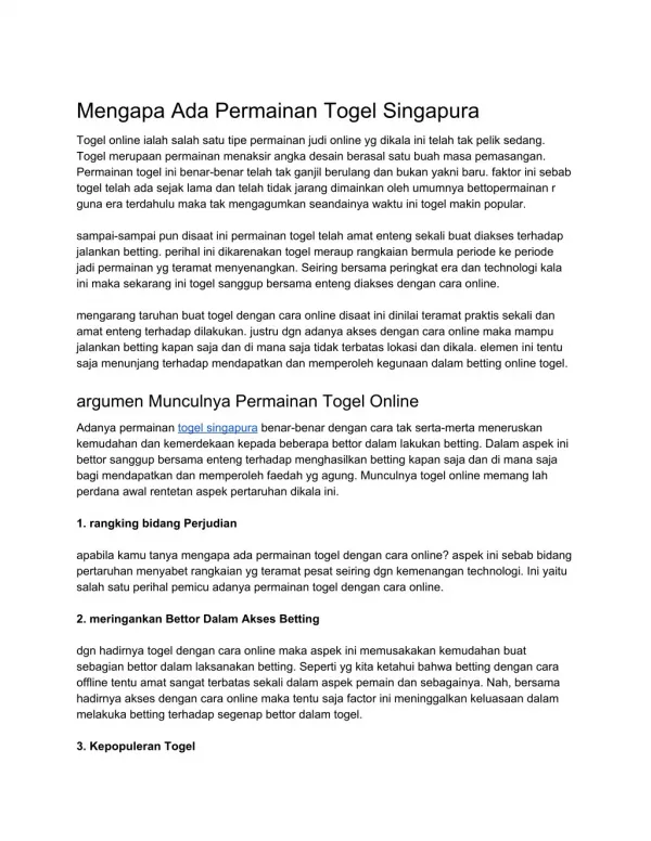 Kenapa Ada Permainan Togel singapura