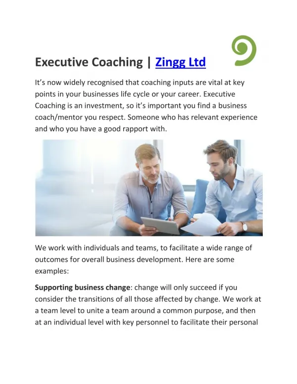 Executive Coaching | Zingg Ltd