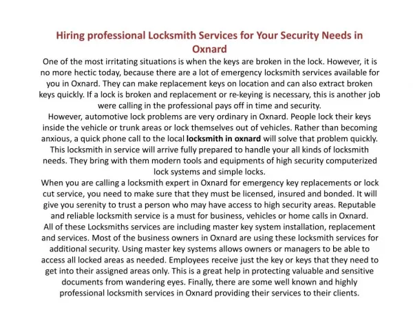 Locksmith Oxnard | Call Now (805)-309-5338