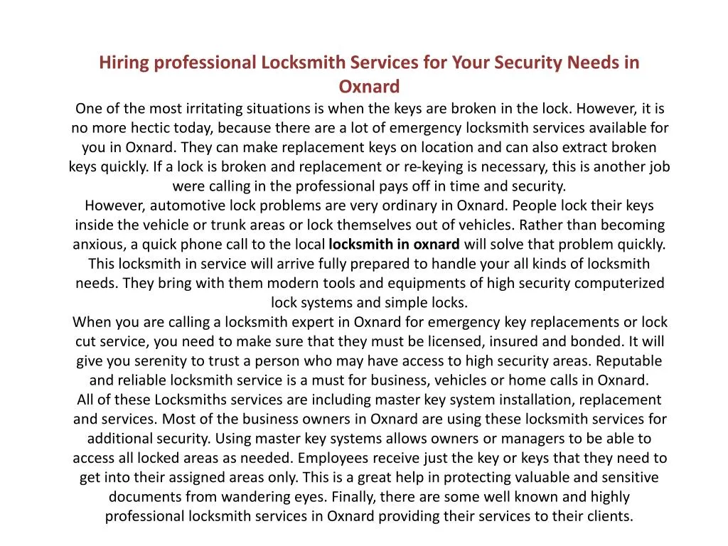 hiring professional locksmith services for your