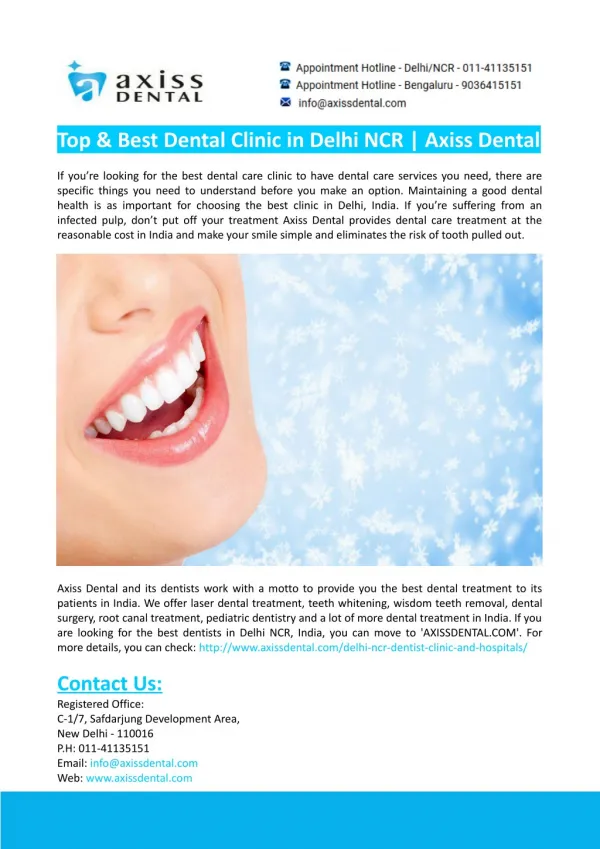 Top & Best Dental Clinic in Delhi NCR- Axiss Dental