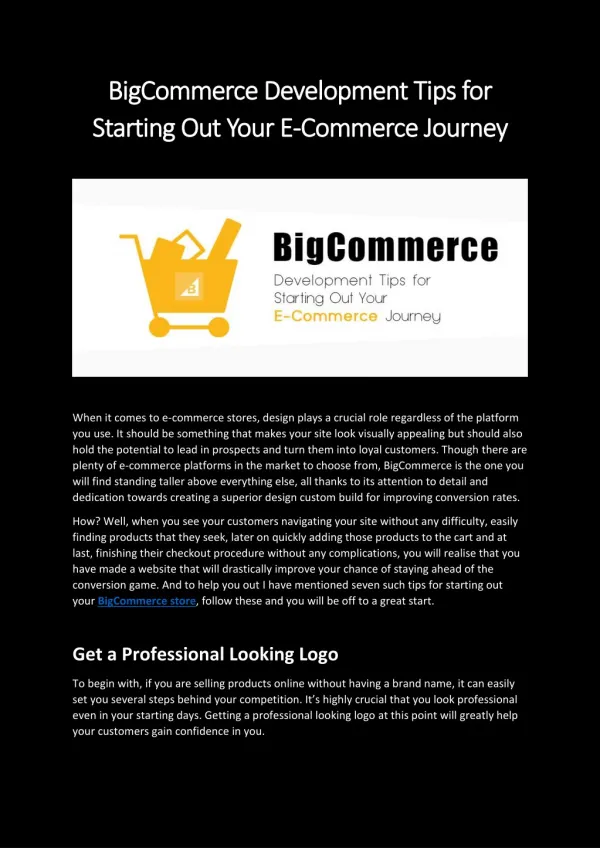 BigCommerce Development Tips for Starting Out Your E-Commerce Journey