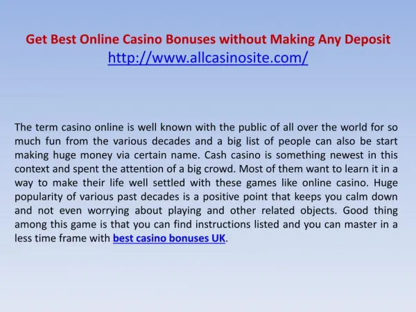Get Best Online Casino Bonuses without Making Any Deposit