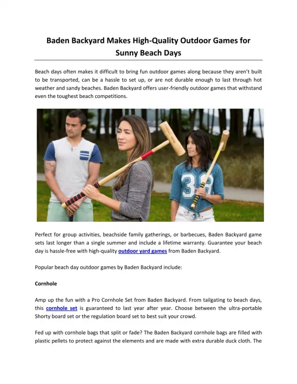 Baden Backyard Makes High-Quality Outdoor Games for Sunny Beach Days