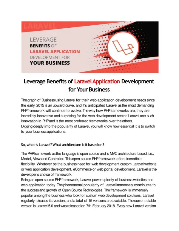Leverage Benefits of Laravel Application Development for Your Business