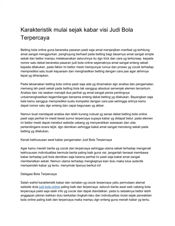 karakteristik mulai sejak kabar visi judi bola