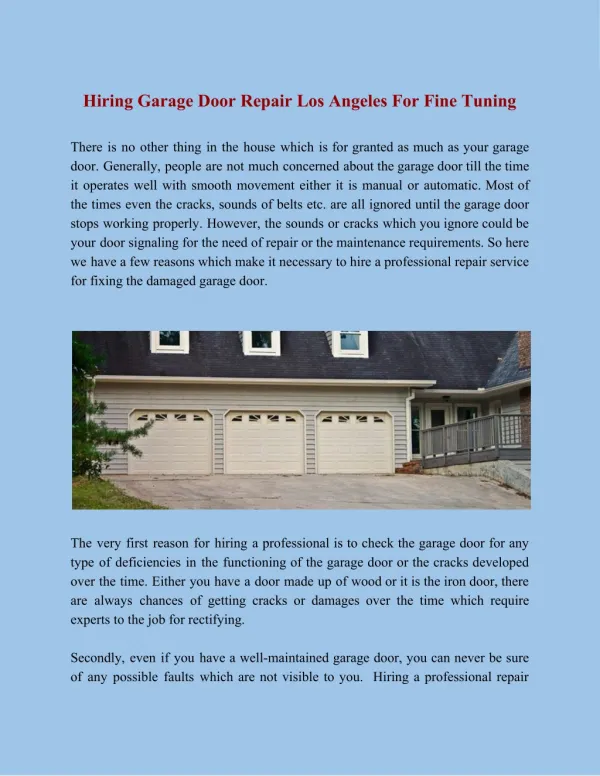 Hiring Garage Door Repair Los Angeles For Fine Tuning