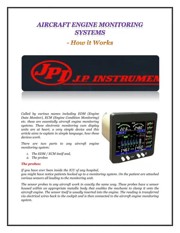 AIRCRAFT ENGINE MONITORING SYSTEMS