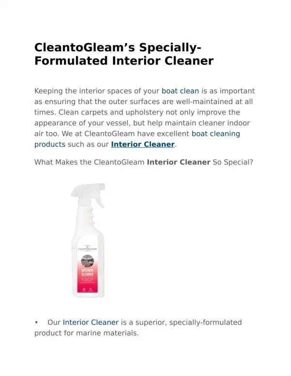 CleantoGleam’s Specially-Formulated Interior Cleaner
