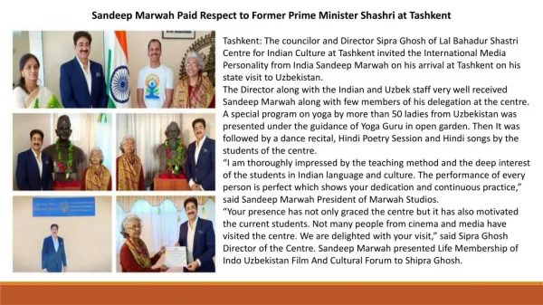 Sandeep Marwah Paid Respect to Former Prime Minister Shashri at Tashkent