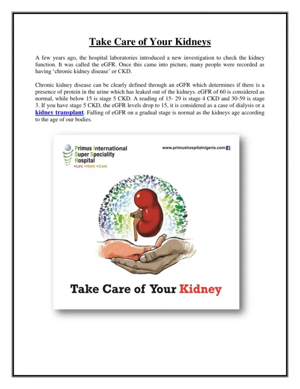 Take Care of Your Kidneys