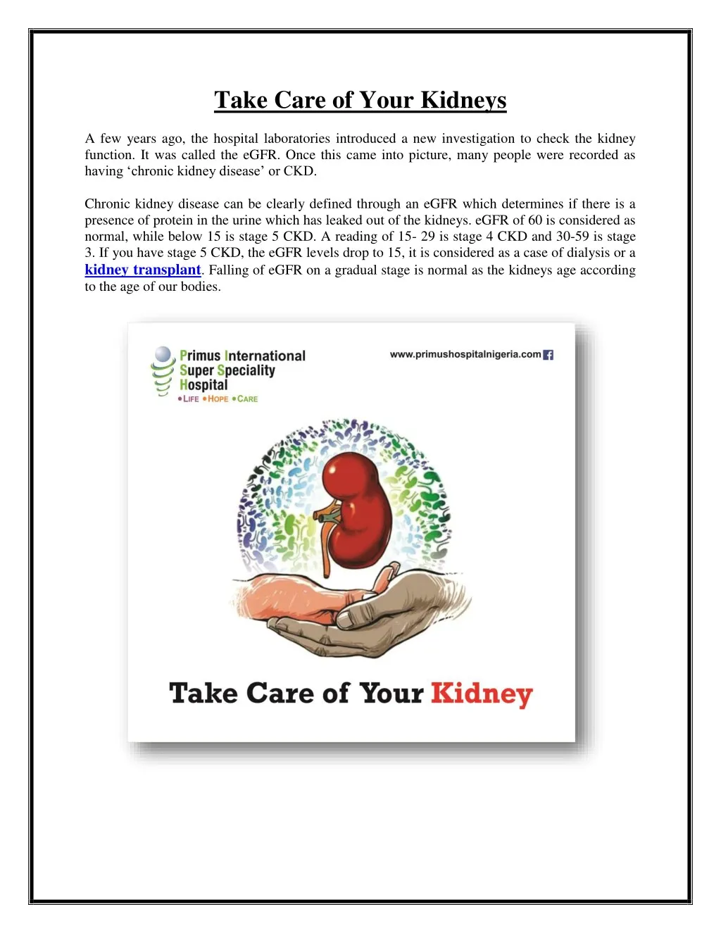 take care of your kidneys
