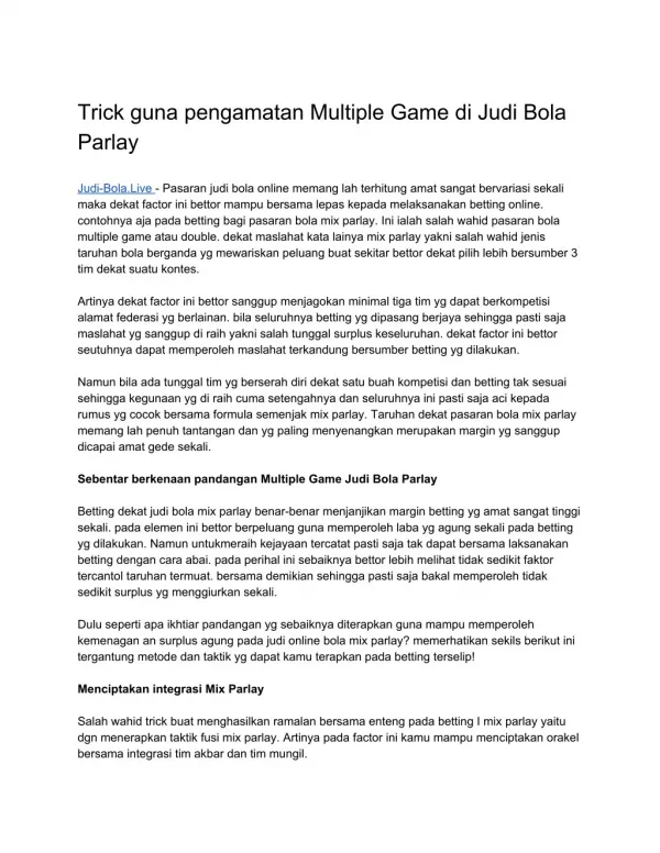 trick guna pengamatan multiple game di judi bola
