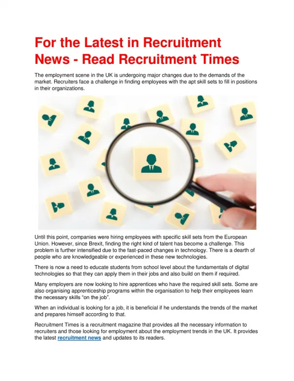 For the Latest in Recruitment News - Read Recruiting Times