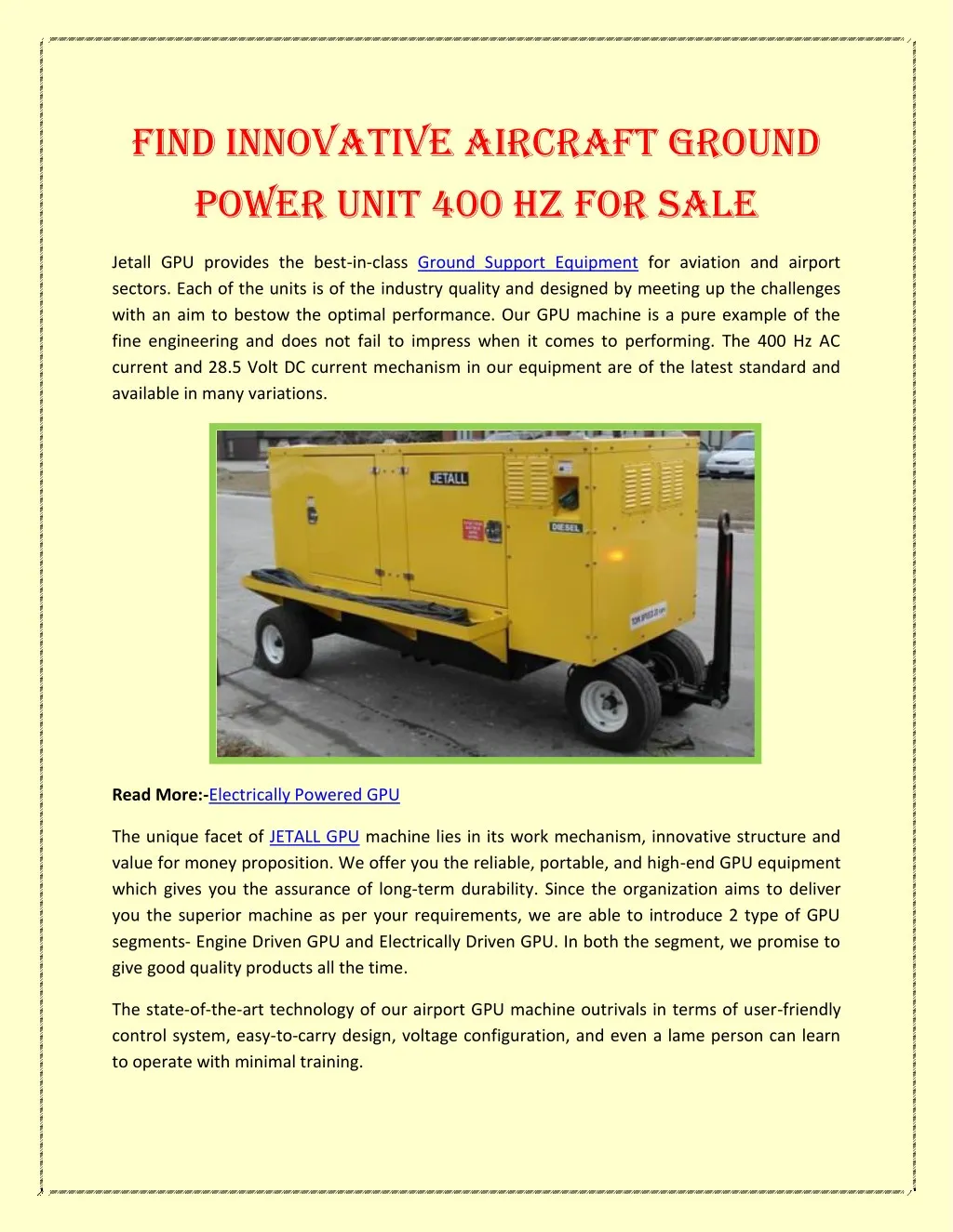 find innovative aircraft ground power unit