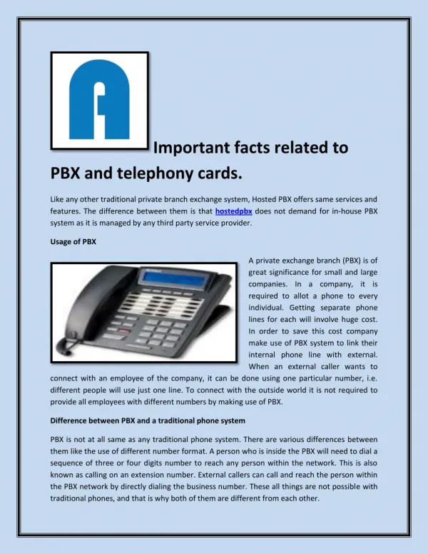 Important facts related to PBX and telephony cards