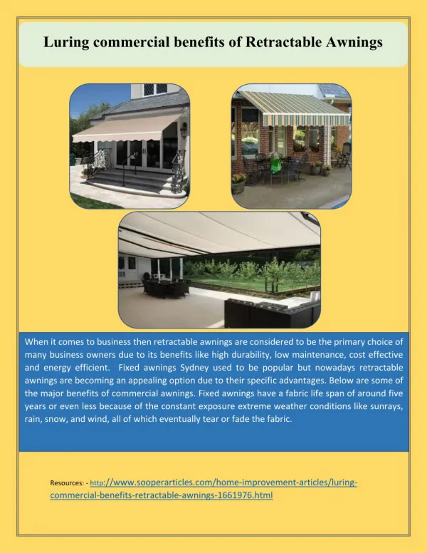 Luring commercial benefits of Retractable Awnings