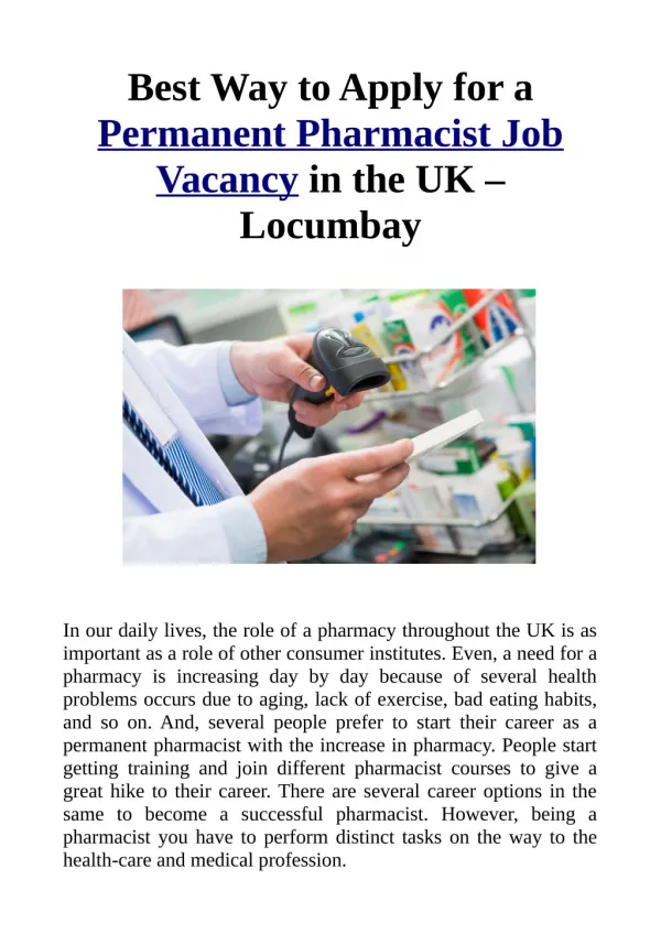 Best Way to Apply for a Permanent Pharmacist Job Vacancy in the UK – Locumbay