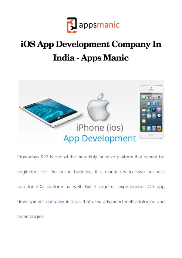 iOS App Development Company In India - Apps Manic