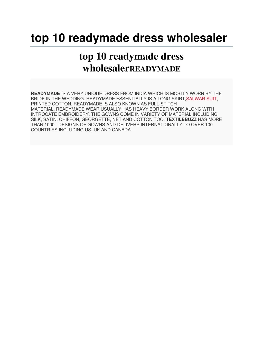 top 10 readymade dress wholesaler