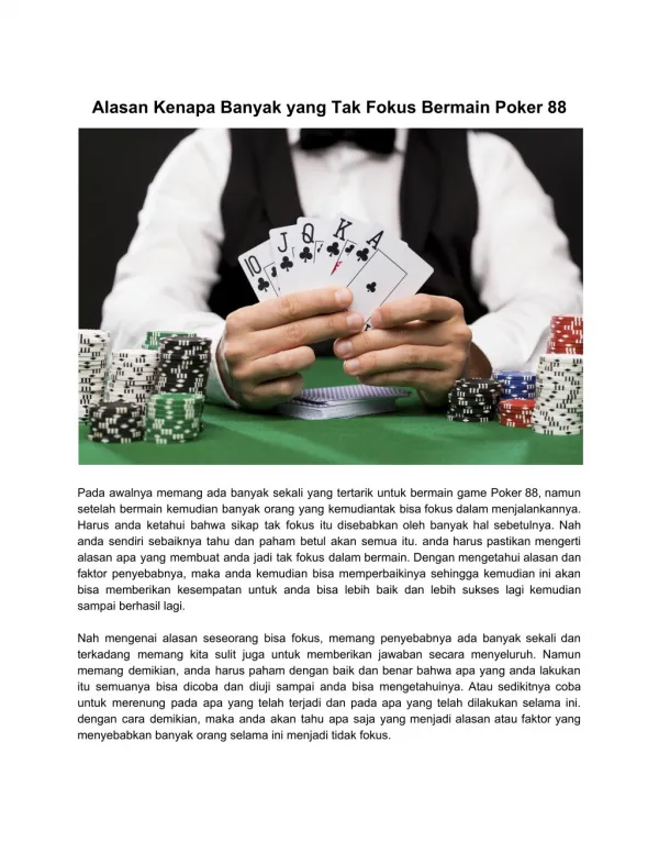 Alasan Kenapa Banyak yang Tak Fokus Bermain Poker88