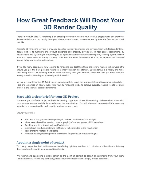 How Great Feedback Will Boost Your 3D Render Quality