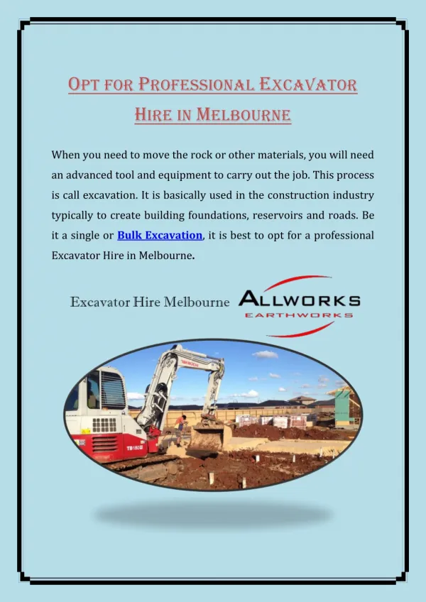 Opt for Professional Excavator Hire in Melbourne