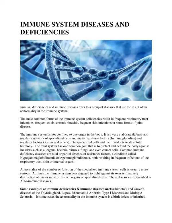 IMMUNE SYSTEM DISEASES AND DEFICIENCIES