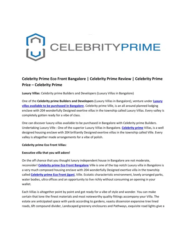 Celebrity Prime Eco Front Bangalore | Celebrity Prime Review | Celebrity Prime Price – Celebrity Prime