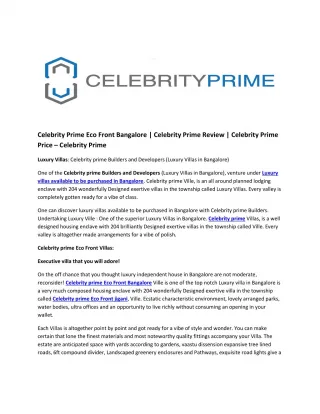 Celebrity Prime Eco Front Bangalore | Celebrity Prime Review | Celebrity Prime Price â€“ Celebrity Prime
