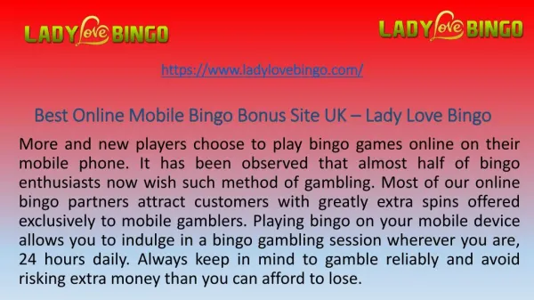 Best Online Mobile Bingo Bonus Site UK – Lady Love Bingo