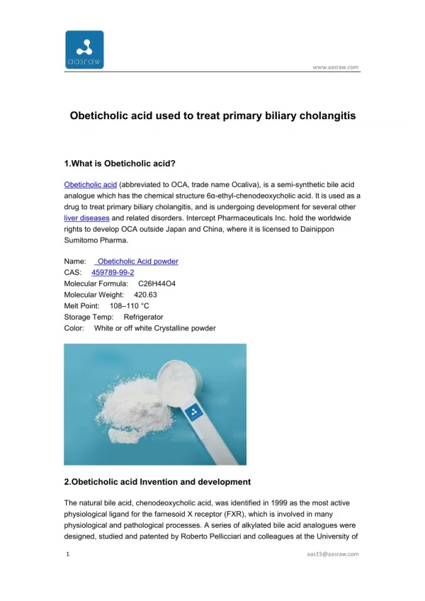 Obeticholic acid used to treat primary biliary cholangitis
