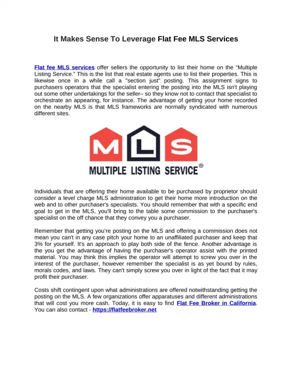It Makes Sense To Leverage Flat Fee MLS Services