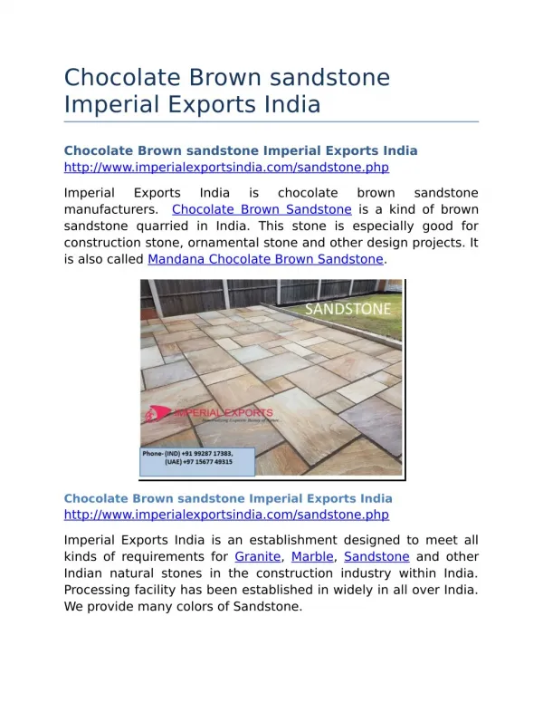 Chocolate Brown sandstone Imperial Exports India