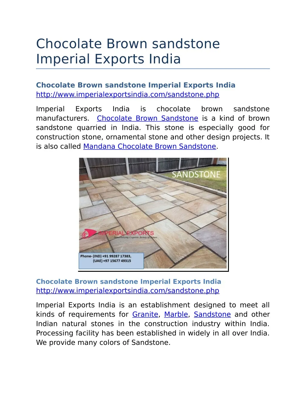 chocolate brown sandstone imperial exports india