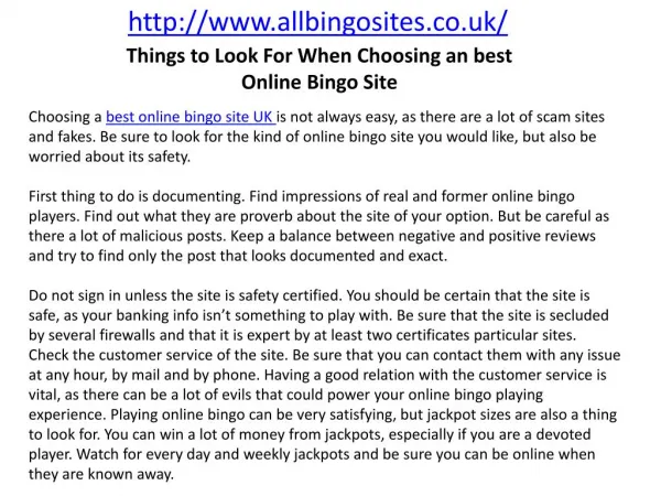 Things to Look For When Choosing an best Online Bingo Site