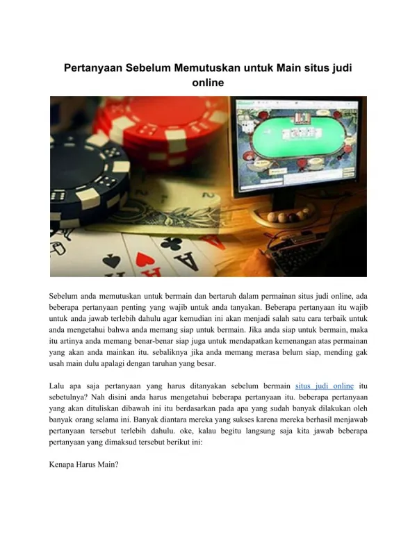 Pertanyaan Sebelum Memutuskan untuk Main Judi Online